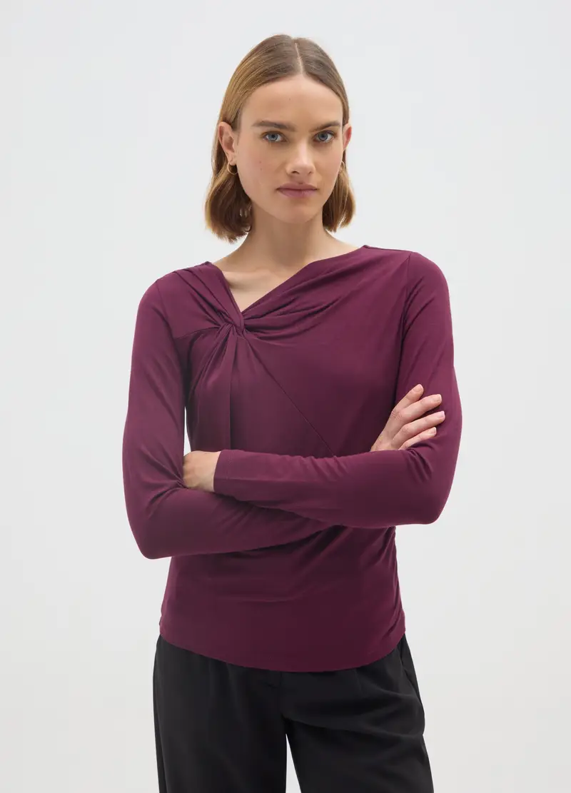 Maglia Viola Vinaccia Elasticizzata A Maniche Lunghe, Donna, Viola miniatura 2