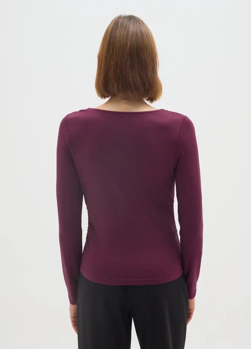 Maglia Viola Vinaccia Elasticizzata A Maniche Lunghe, Donna, Viola miniatura 3