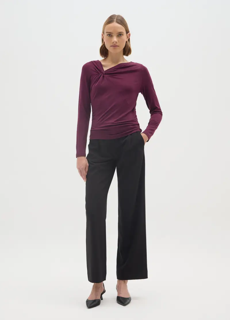 Maglia Viola Vinaccia Elasticizzata A Maniche Lunghe, Donna, Viola