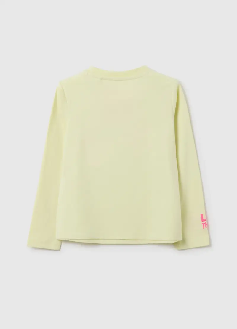 Maglietta Da Bambina In Misto Cotone Gialla Regular Fit Con Stamoa, Giallo miniatura 2