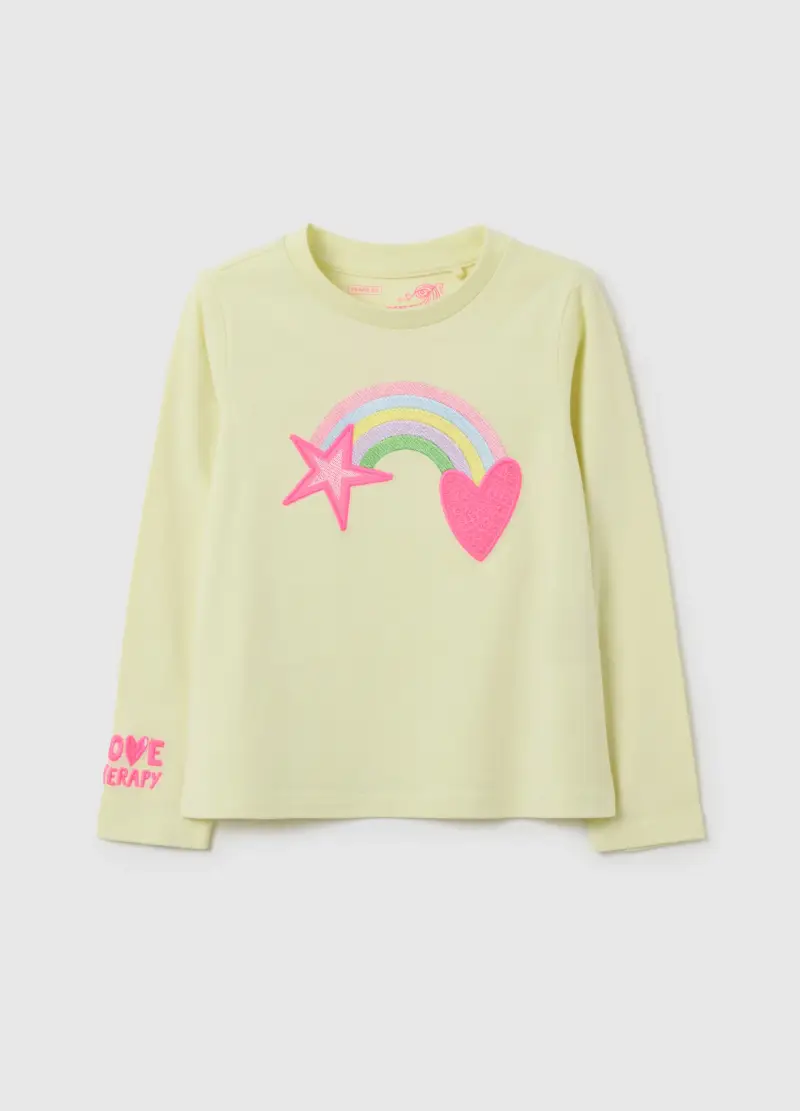 Maglietta Da Bambina In Misto Cotone Gialla Regular Fit Con Stamoa, Giallo