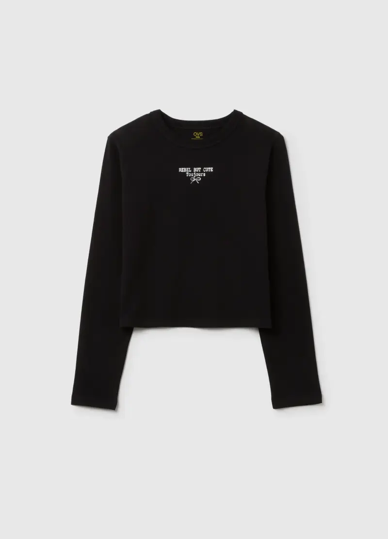 Maglietta Da Ragazza In Puro Cotone Nero Regular Fit, Bambina, Nero