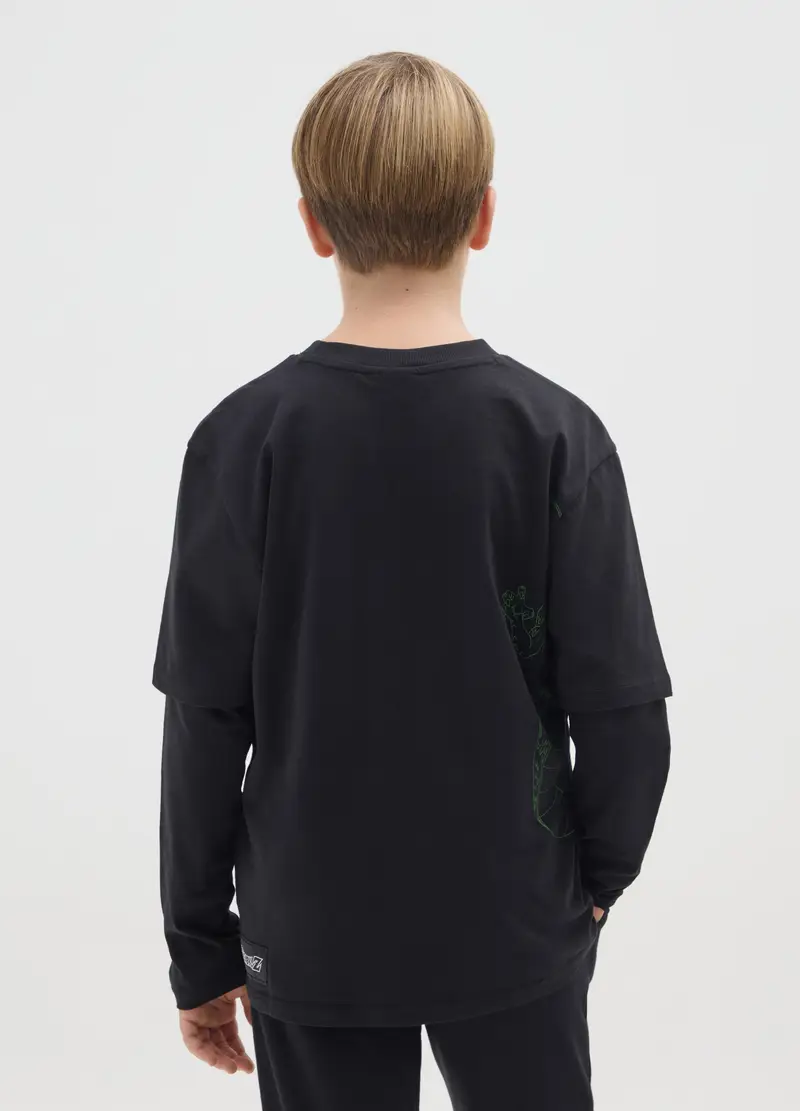 Maglietta Da Ragazzo In Puro Cotone Nero Oversize, Bambino, Nero miniatura 2