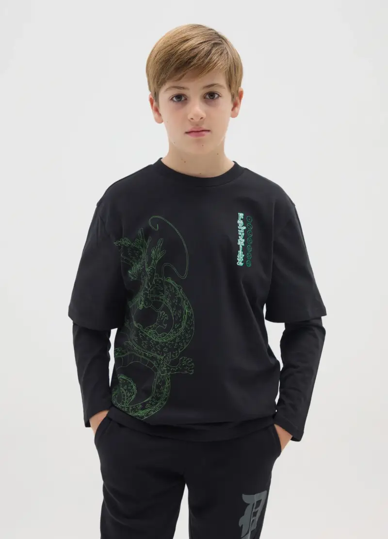 Maglietta Da Ragazzo In Puro Cotone Nero Oversize, Bambino, Nero