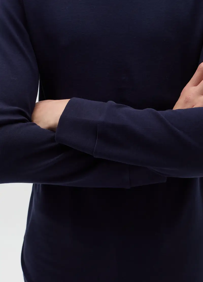 Maglietta Dolcevita Blu In Puro Cotone, Uomo, Blu miniatura 3