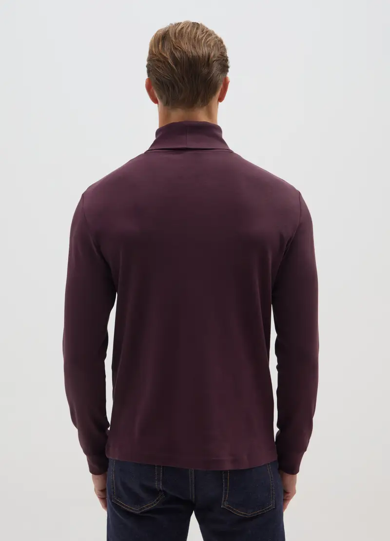 Maglietta Dolcevita Bordeaux In Puro Cotone, Uomo, Rosso miniatura 3