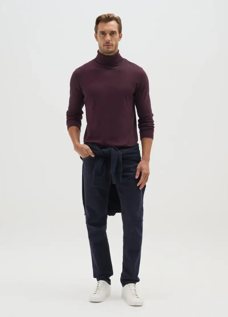 Maglietta Dolcevita Bordeaux In Puro Cotone, Uomo, Rosso