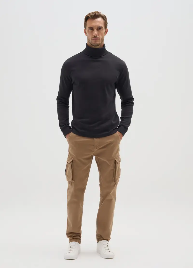 Maglietta Dolcevita Nera In Puro Cotone, Uomo, Nero miniatura 2