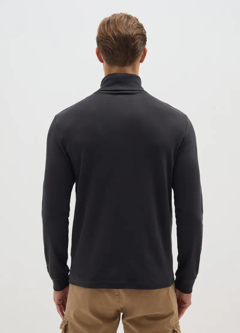 Maglietta Dolcevita Nera In Puro Cotone, Uomo, Nero miniatura 3