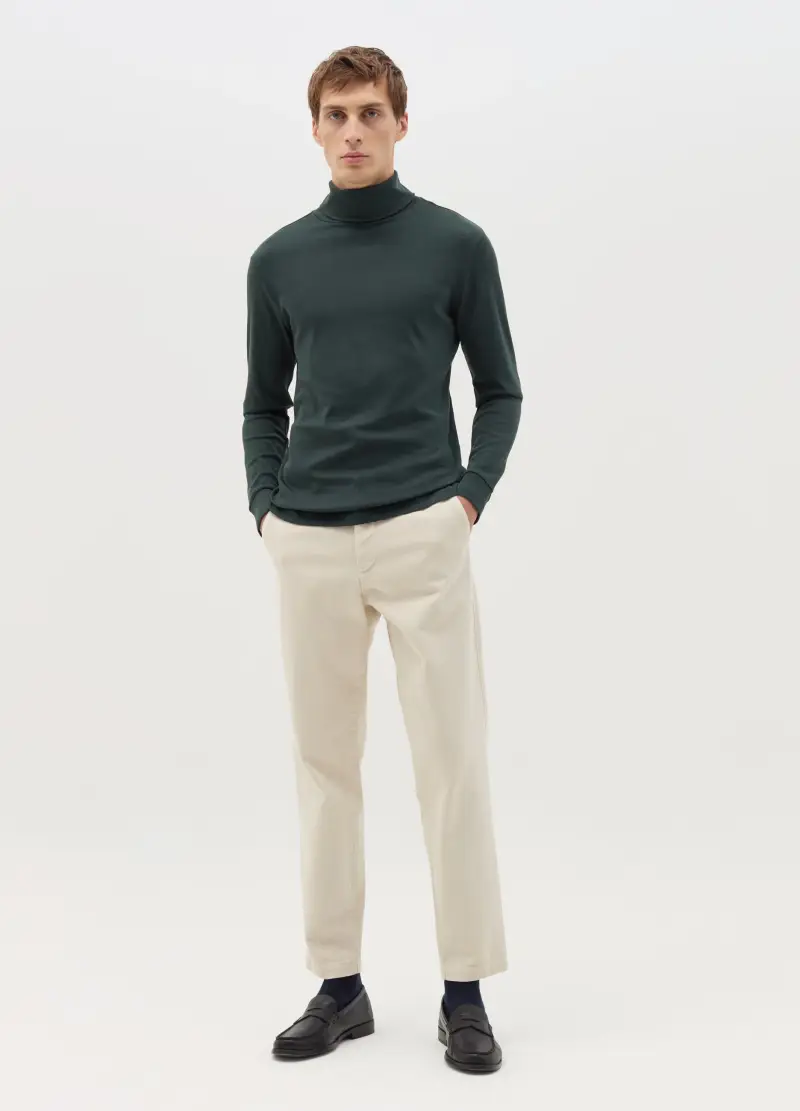 Maglietta Dolcevita Verde Scuro In Puro Cotone, Uomo, Verde