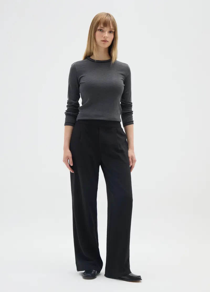 Maglietta Grigia A Maniche Lunghe In Cotone, Donna, Nero miniatura 2