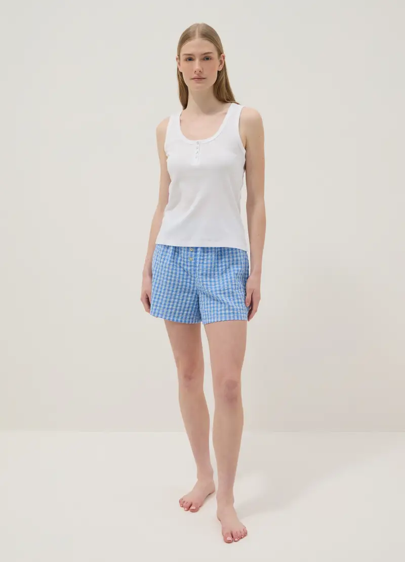 Maglietta In Puro Cotone Bianca Regular Fit Con Collo Serafino, Donna, Bianco miniatura 2