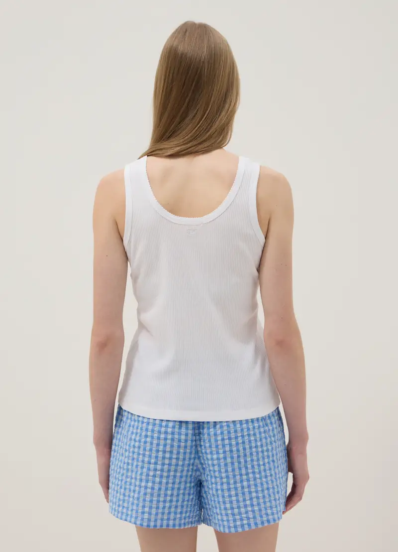 Maglietta In Puro Cotone Bianca Regular Fit Con Collo Serafino, Donna, Bianco miniatura 3