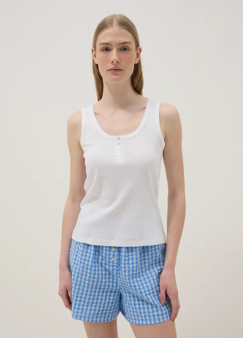 Maglietta In Puro Cotone Bianca Regular Fit Con Collo Serafino, Donna, Bianco