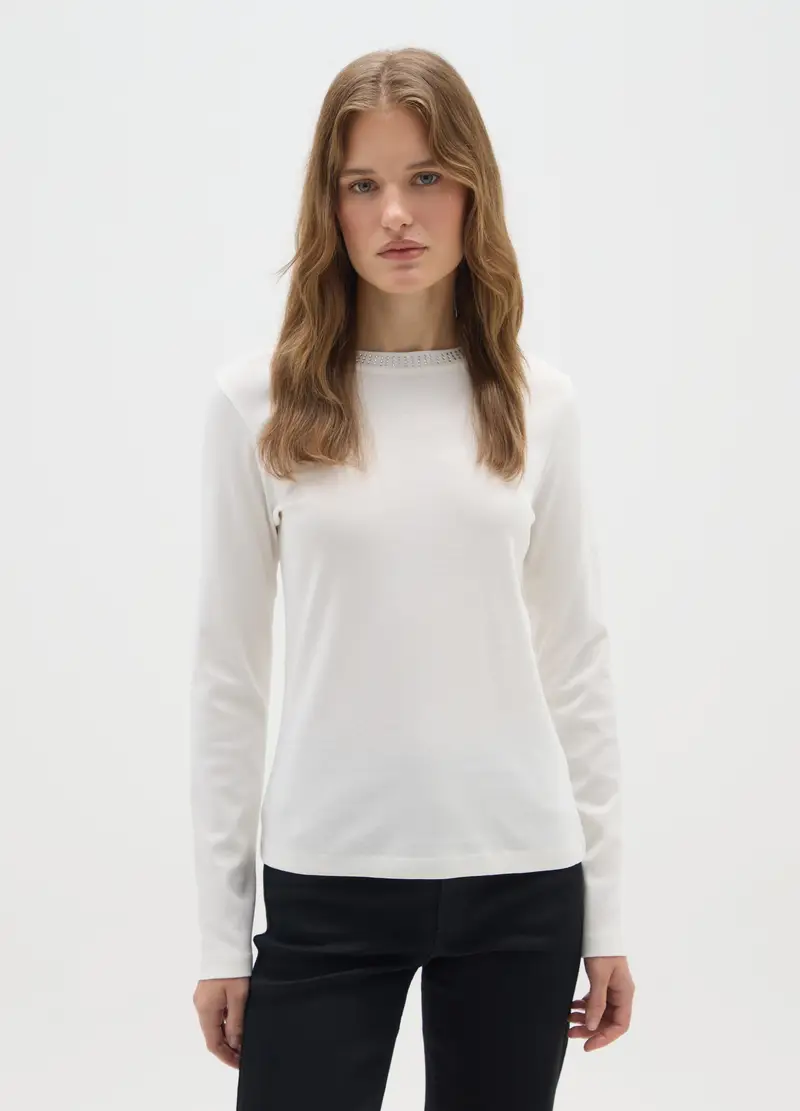 Maglietta In Puro Cotone Bianca Regular Fit, Donna, Bianco miniatura 2