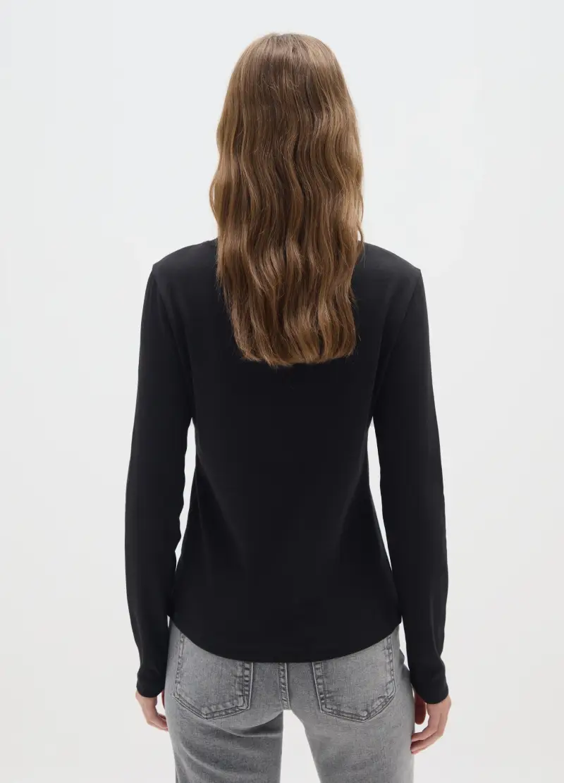 Maglietta In Puro Cotone Nero Regular Fit, Donna, Nero miniatura 3