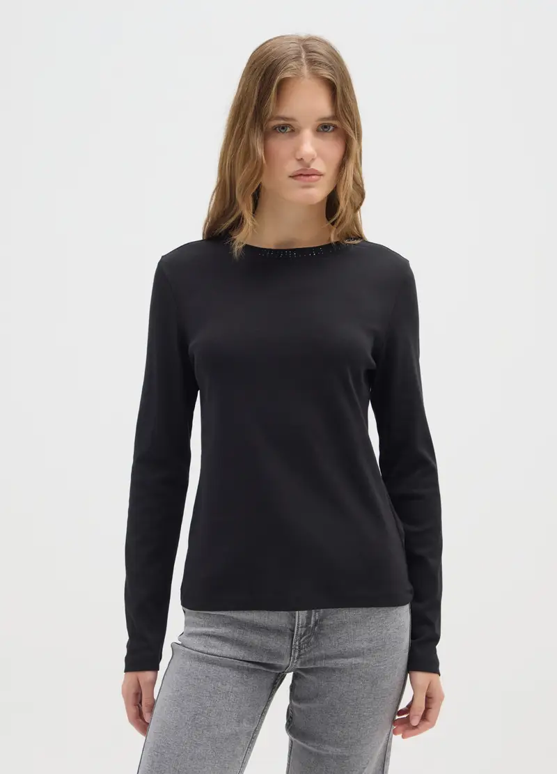 Maglietta In Puro Cotone Nero Regular Fit, Donna, Nero miniatura 2