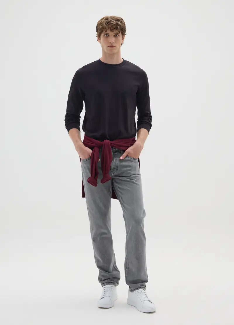 , Maglietta Nera A Maniche Lunghe In Cotone, Uomo, Nero miniatura 2