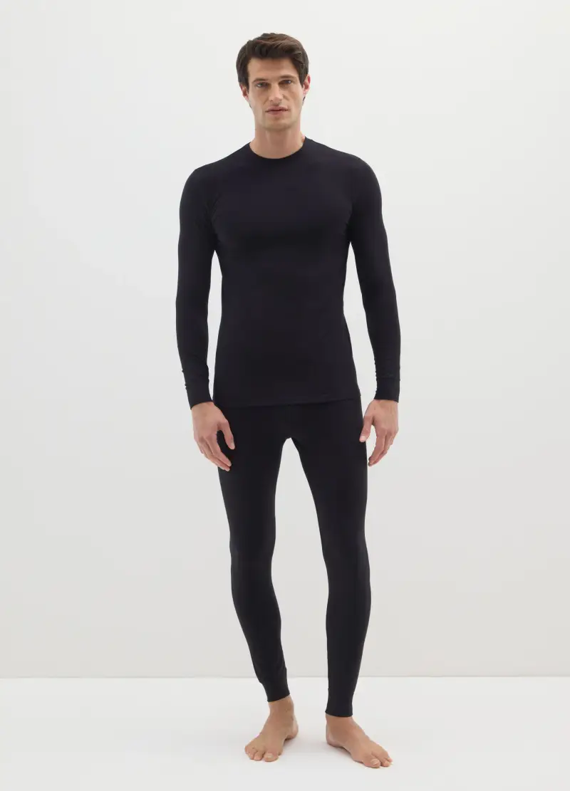 Maglietta Nera A Maniche Lunghe Regular Fit, Uomo, Nero miniatura 2