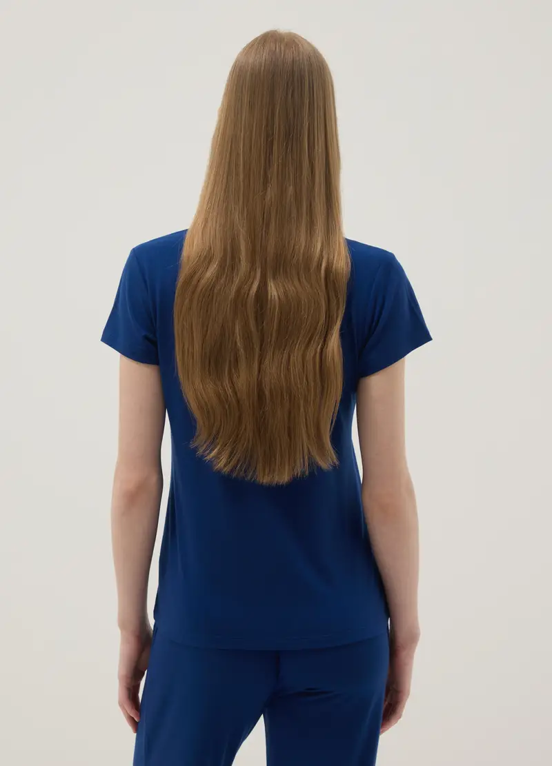 Maglietta Pigiama In Misto Viscosa Elasticizzata Blu Regular Fit, Donna, Blu miniatura 3