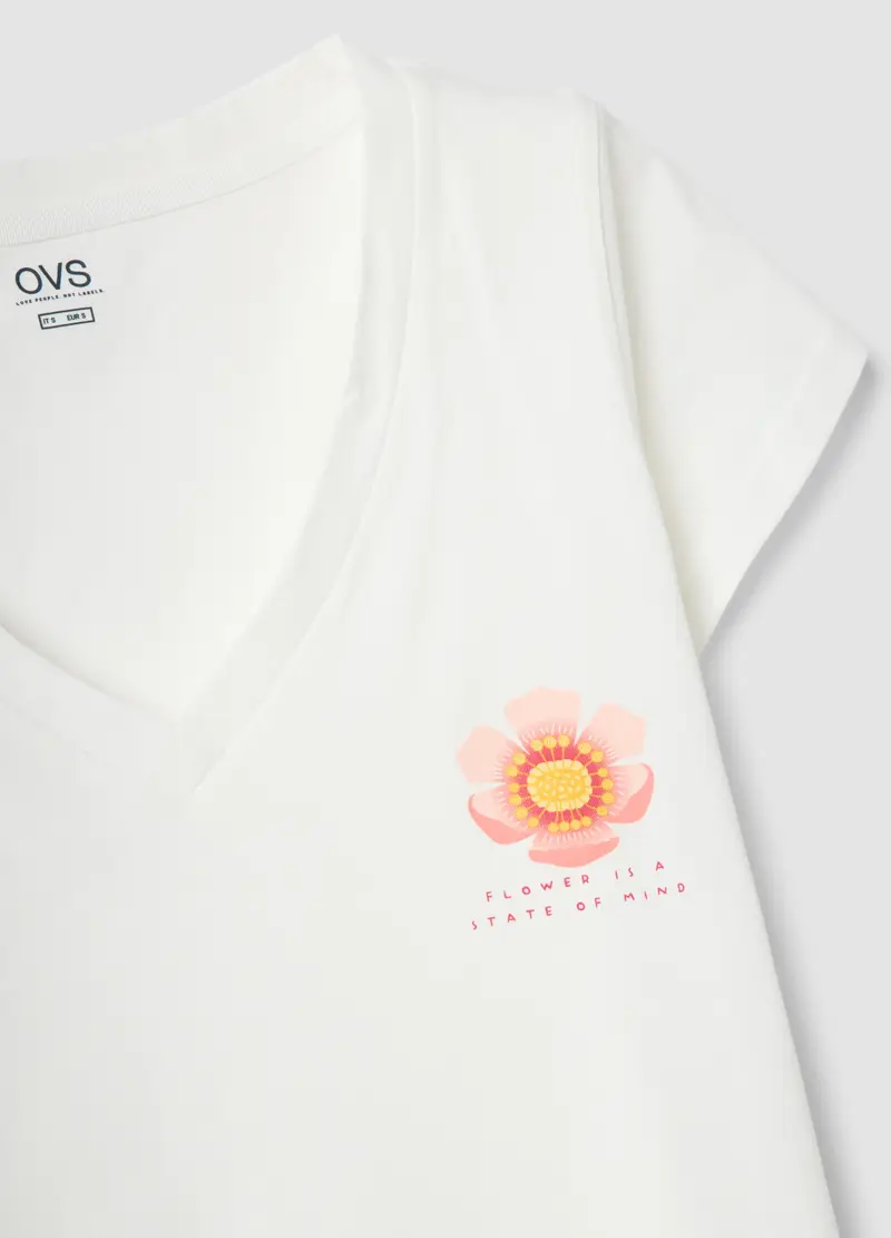 Maglietta Pigiama In Puro Cotone Bianca Regular Fit Con Scollo A V, Donna, Bianco miniatura 2