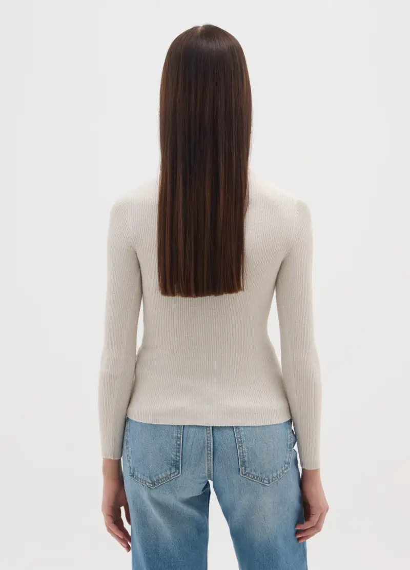 Maglione A Collo Alto Beige Vestibilità Fitted, Donna, Beige miniatura 3