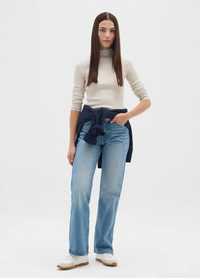 Maglione A Collo Alto Beige Vestibilità Fitted, Donna, Beige