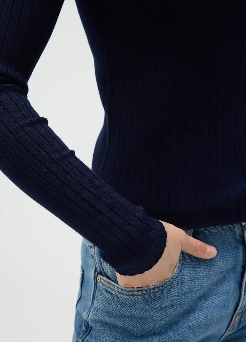 Maglione A Collo Alto Blu Fitted, Donna, Blu miniatura 3