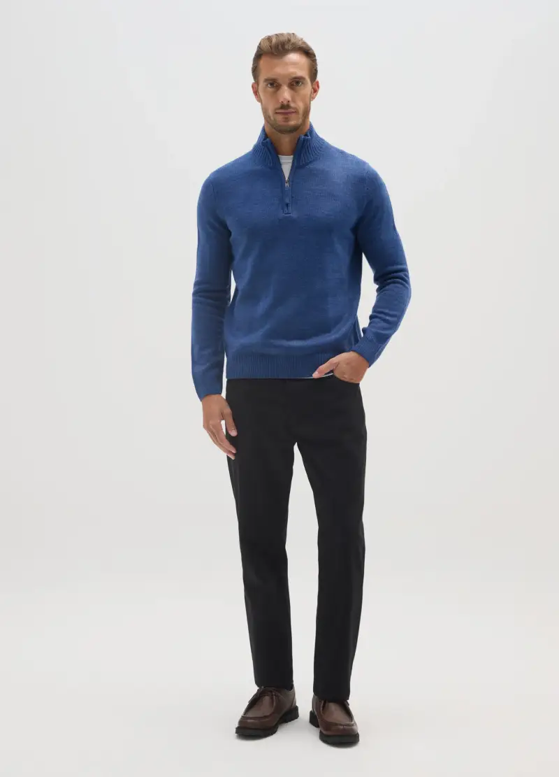 Maglione A Collo Alto Blu Regular Fit Con Zip Corta, Uomo, Blu