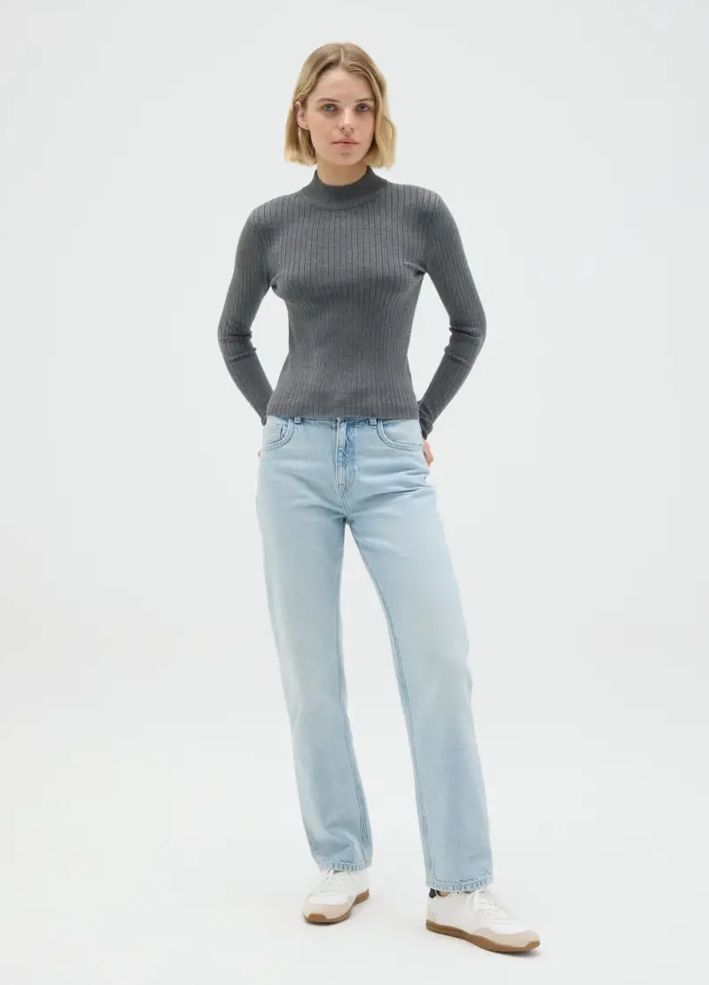 Maglione A Collo Alto Grigio Fitted, Donna, Grigio