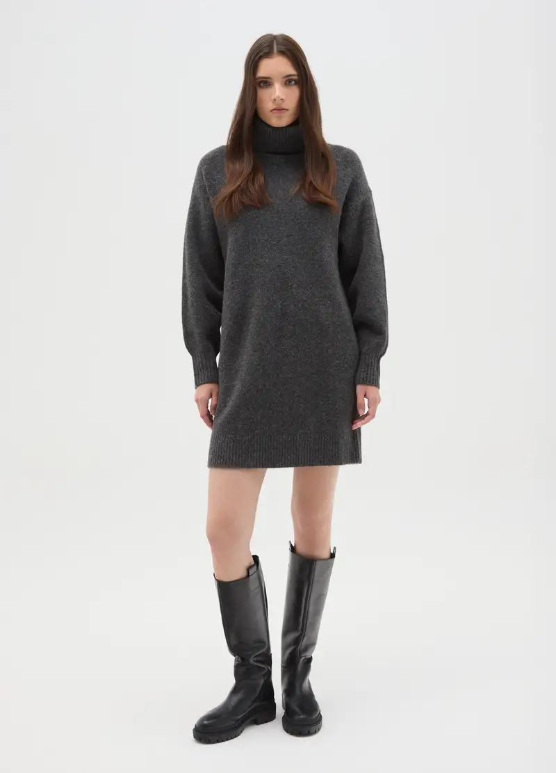 Maglione A Collo Alto Grigio Regular Fit, Donna, Grigio