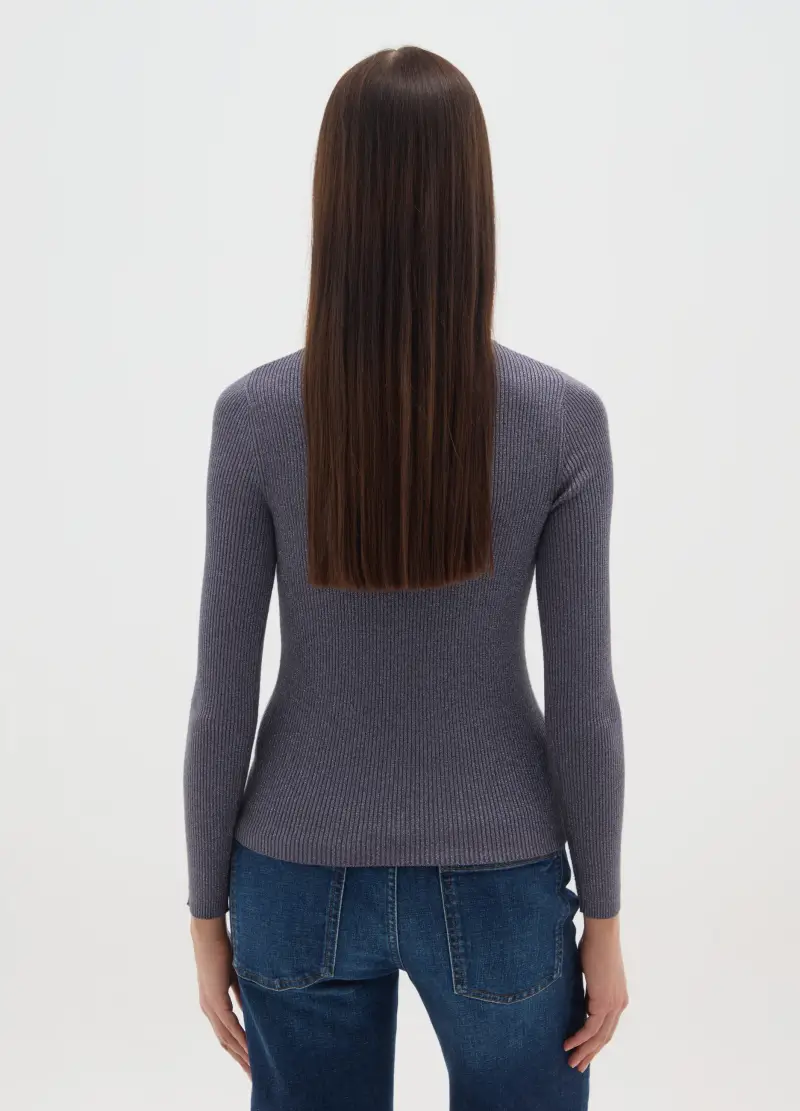 Maglione A Collo Alto Grigio Vestibilità Fitted, Donna, Grigio miniatura 3