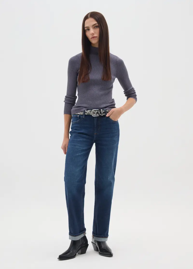 Maglione A Collo Alto Grigio Vestibilità Fitted, Donna, Grigio