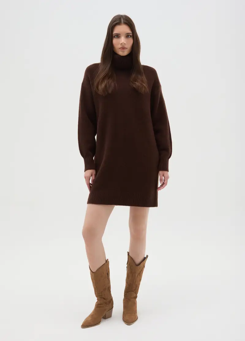 Maglione A Collo Alto Marrone Regular Fit, Donna, Marrone miniatura 2