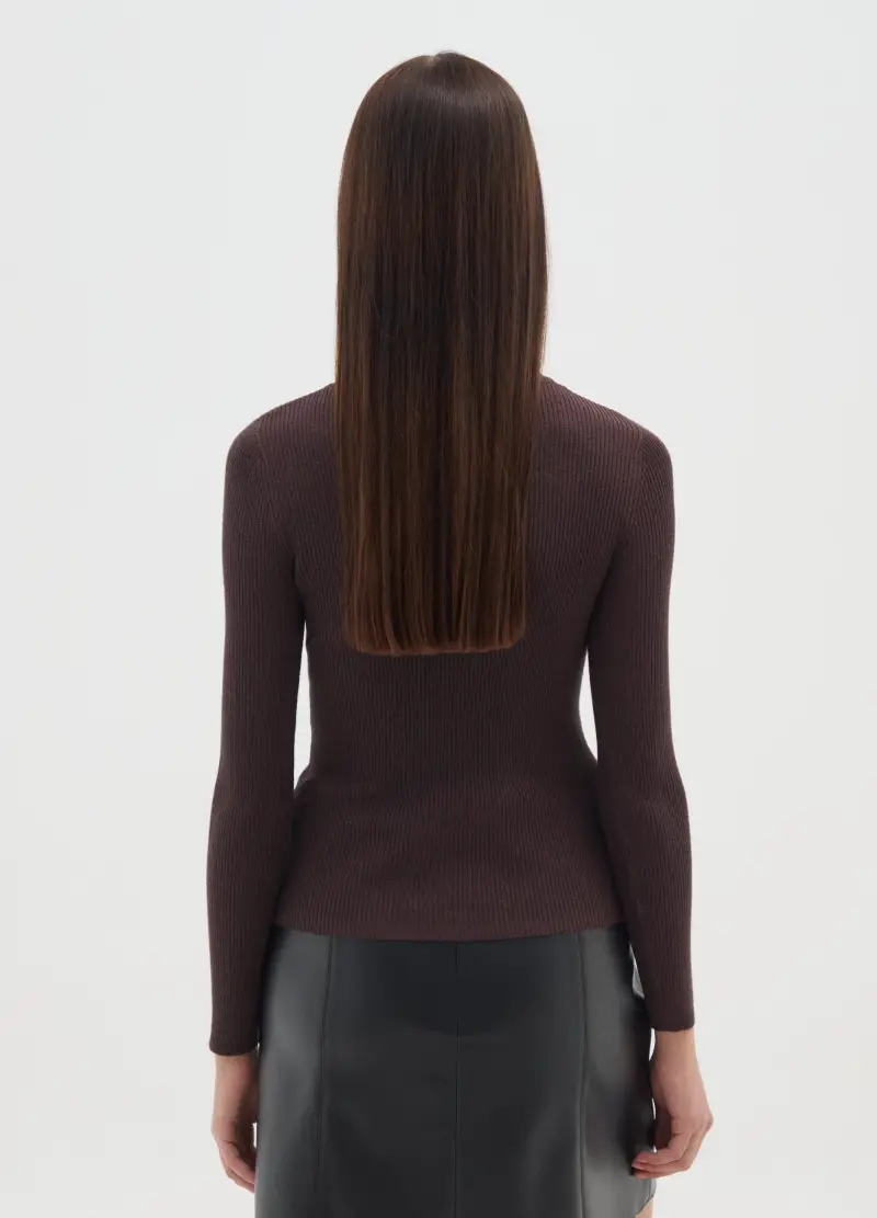 Maglione A Collo Alto Marrone Vestibilità Fitted, Donna, Marrone miniatura 3