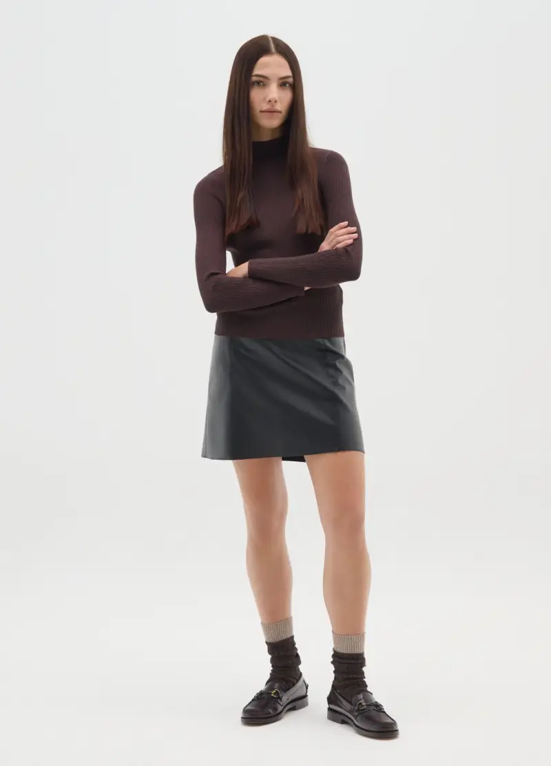 Maglione A Collo Alto Marrone Vestibilità Fitted, Donna, Marrone