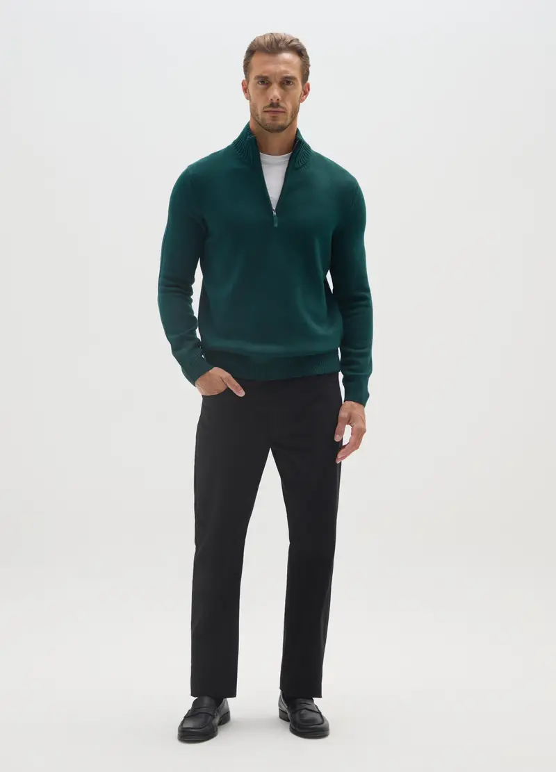 Maglione A Collo Alto Verde Regular Fit Con Zip Corta, Uomo, Verde