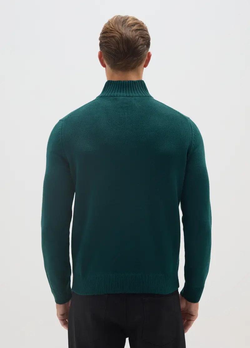 Maglione A Collo Alto Verde Regular Fit Con Zip Corta, Uomo, Verde miniatura 3