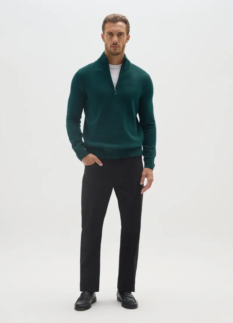 Maglione A Collo Alto Verde Regular Fit Con Zip Corta, Uomo, Verde
