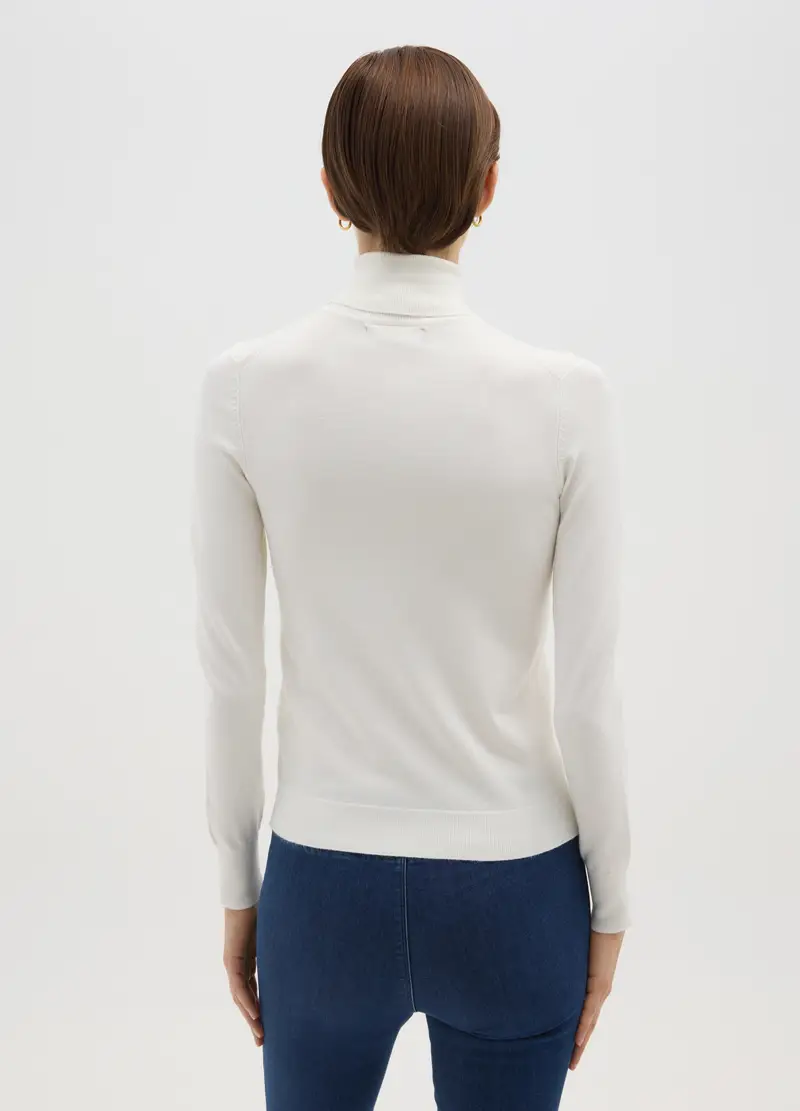 Maglione A Coste Bianco Con Collo Alto Regular Fit, Donna, Bianco miniatura 3
