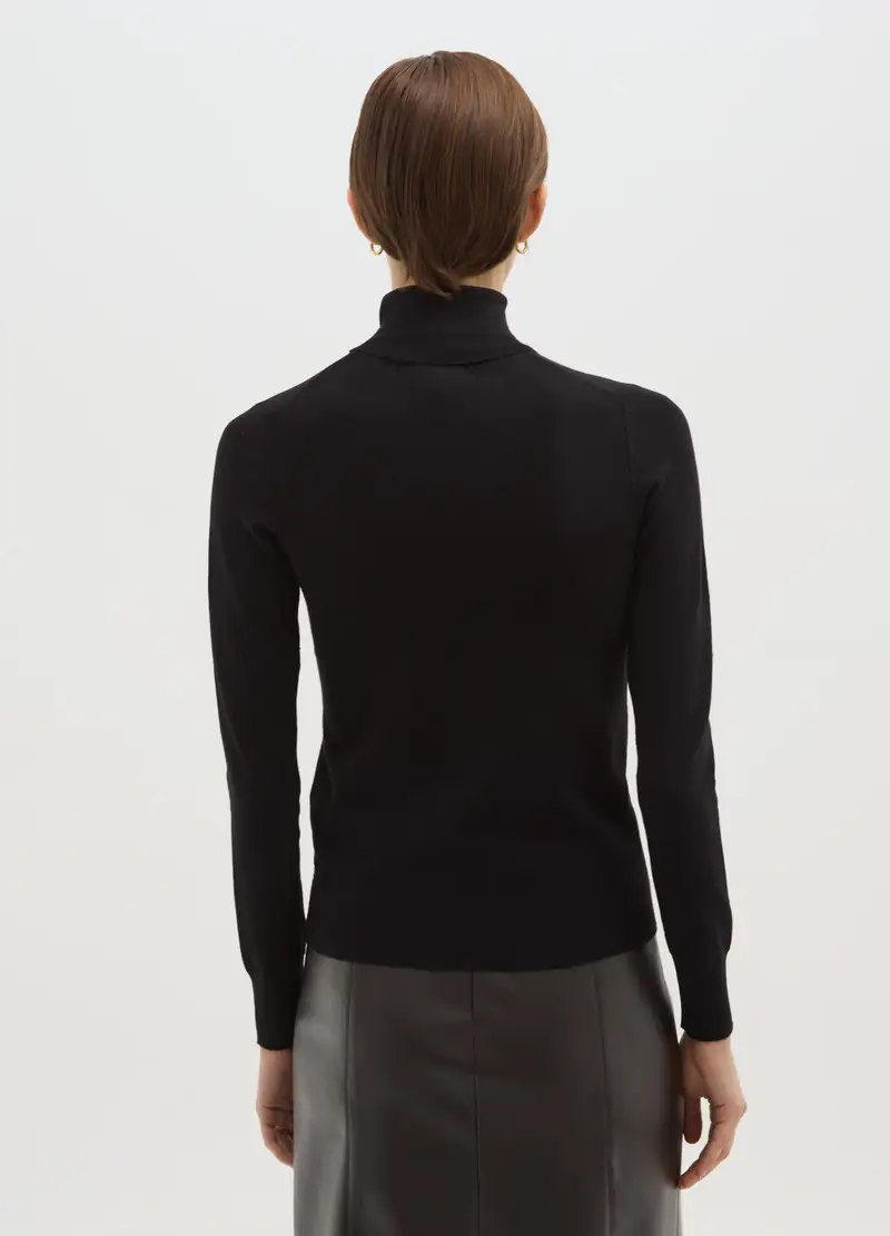 Maglione A Coste Nero Con Collo Alto Regular Fit, Donna, Nero miniatura 3