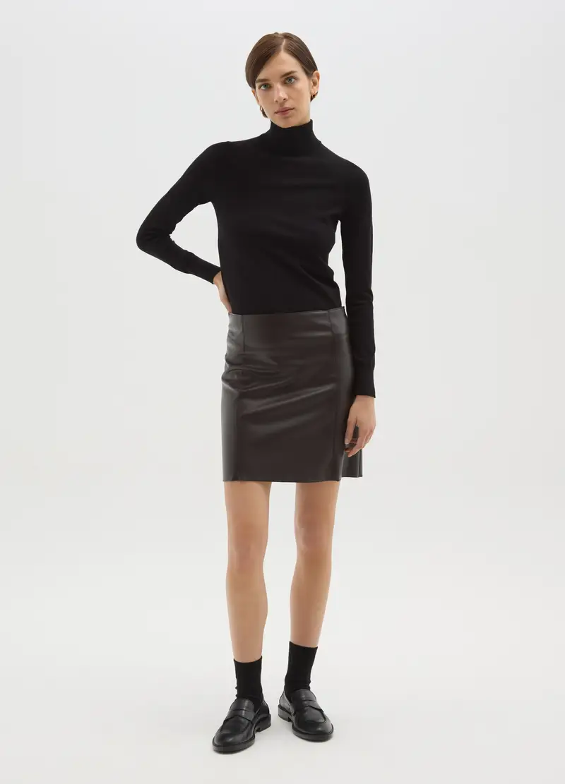 Maglione A Coste Nero Con Collo Alto Regular Fit, Donna, Nero