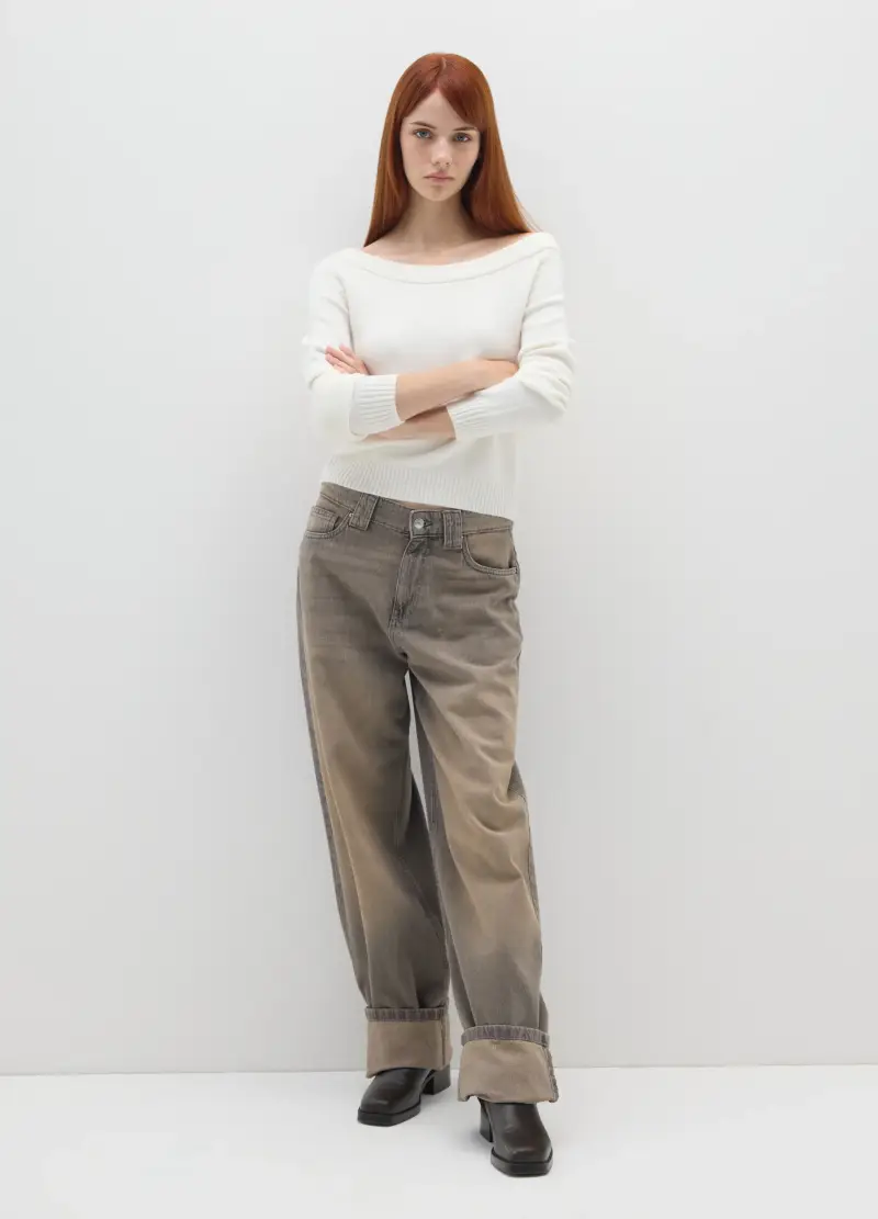 Maglione Bianco Con Scollo A Barca, Donna, Bianco