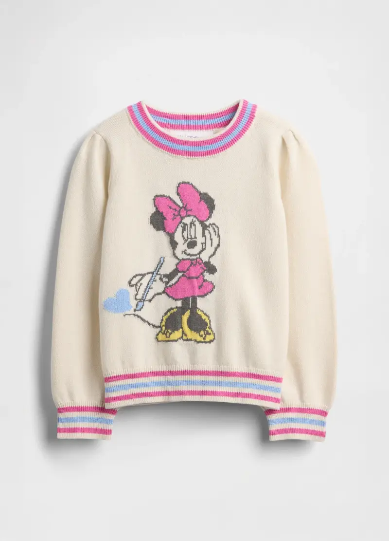 Maglione Bianco In Cotone Con Minnie, Unisex, Beige