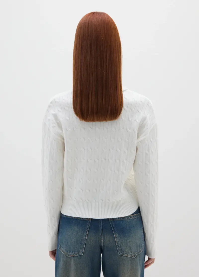 Maglione Bianco Regular Fit Con Ricamo, Donna, Bianco miniatura 3