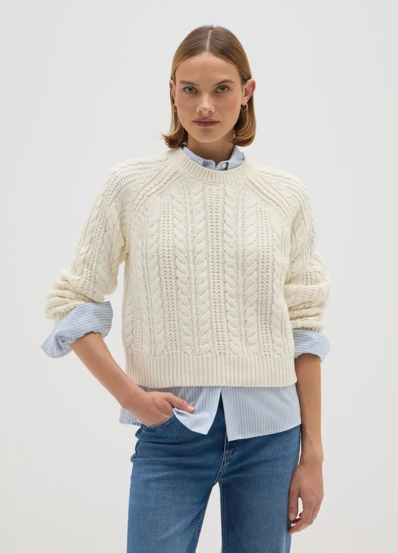 Maglione Bianco Regular Fit, Donna, Bianco miniatura 3