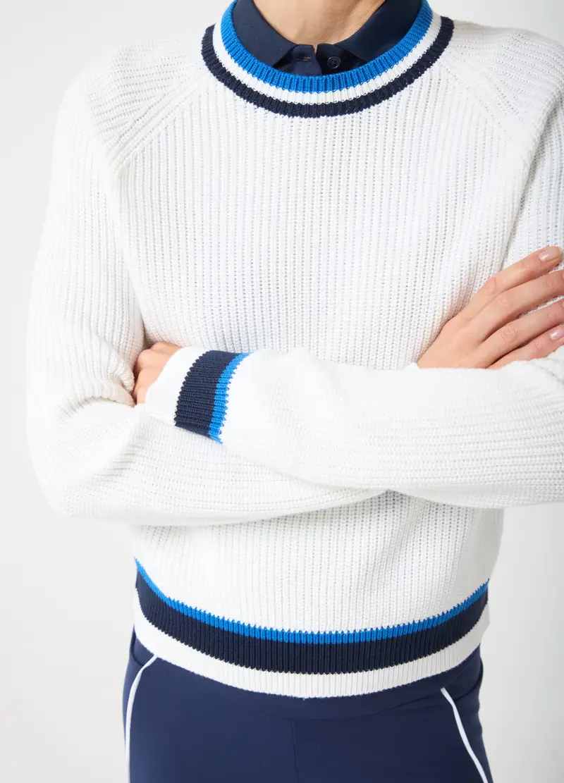 OVS, Maglione Bianco Sportivo In Misto Cotone Altavia Court, Donna, Bianco, Taglia: S miniatura 3