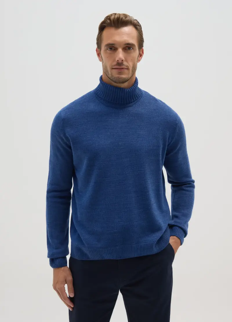 Maglione Blu A Collo Alto, Uomo, Blu miniatura 2
