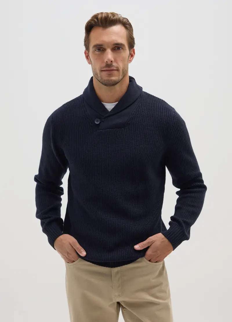 Maglione Blu Con Collo A Scialle Regular Fit, Uomo, Blu miniatura 2
