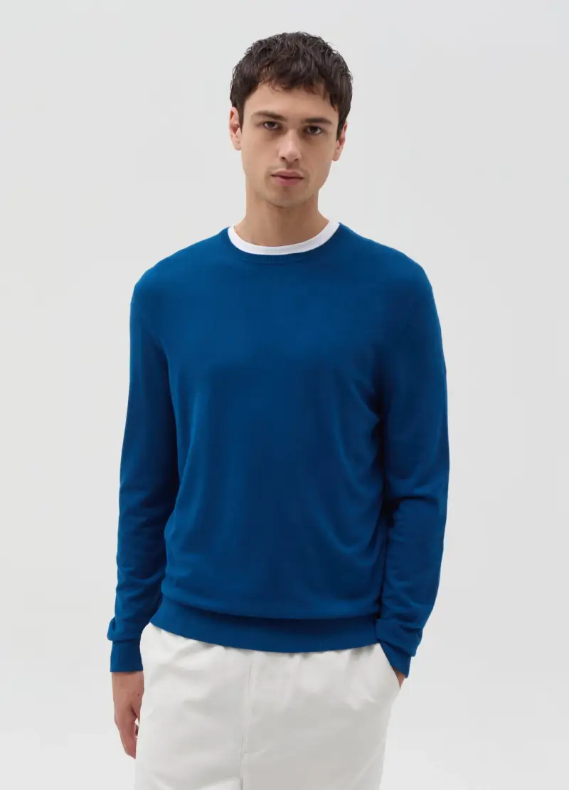 Maglione Blu Navy In Misto Viscosa, Uomo, Blu miniatura 2